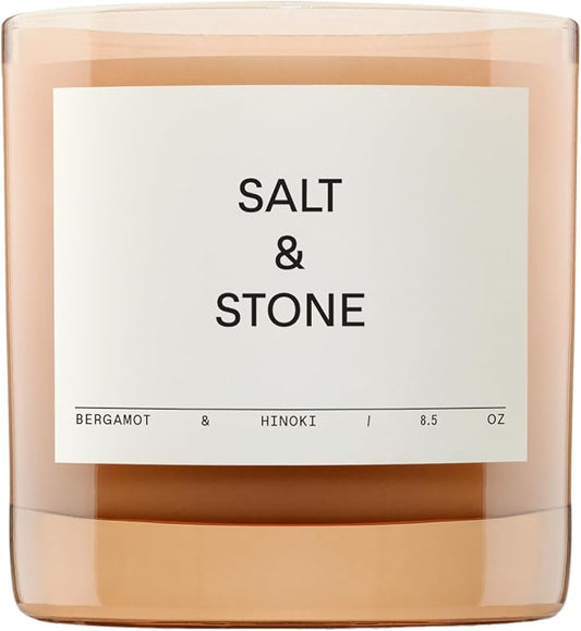 Salt & Stone Scented Candle for Women & Men | Coconut & Soy Blend Wax | Hand-Poured, Aromatic & Fragrant | 100% Cotton Wick | Long-Lasting 50 Hour Burn Time | Bergamot & Hinoki 8.5 oz