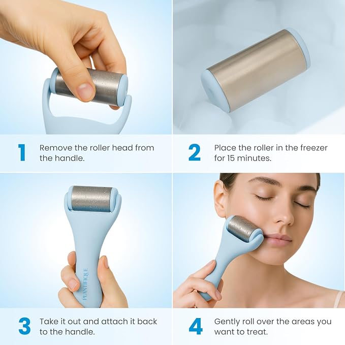 PLANTIFIQUE Stainless Steel Gua Sha and Ice Roller for Face & Body - Cooling Facial Tool Set to Reduce Puffiness, Improve Lymphatic Drainage & Soothe Skin