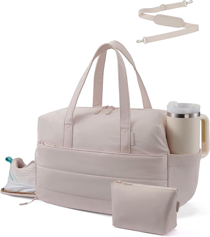 LOVEVOOK Small Gym Bag for Women with Large Tumbler Holder Pocket, Carry on Weekender Travel Duffel Bag with Shoe Compartment, Overnight Mini Personal Bag with pouch for Workout Sport Dance Yoga