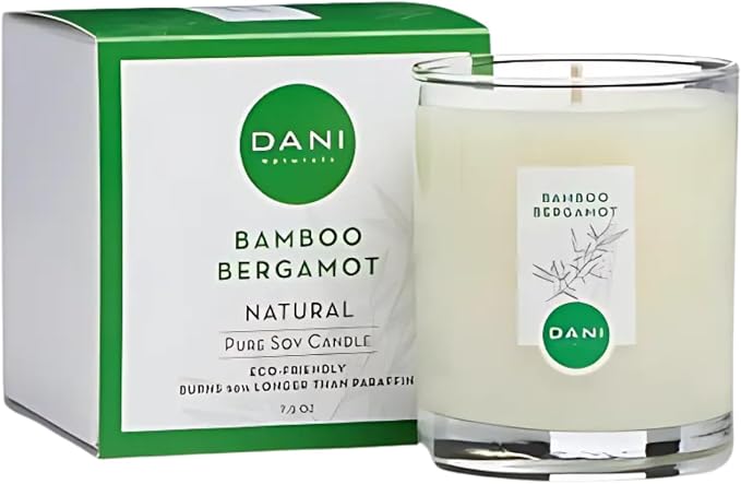 DANI Naturals Bamboo Bergamot 100% Soy Wax Candle, Non-Toxic, 7.5oz | Vegan,soy wax candle,Clean-burning with organic cotton wick,Fresh bamboo bergamot scent,Made in USA