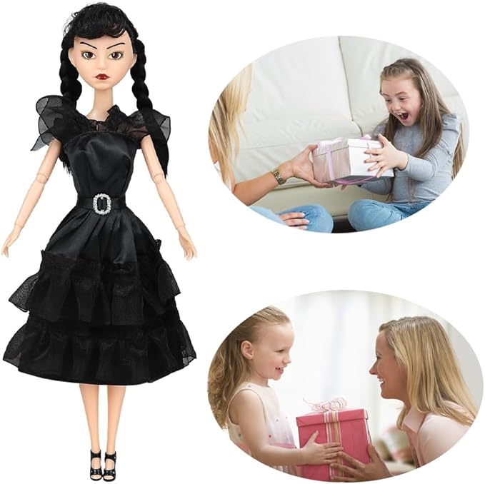 Dumwick 11.5'' Adams Doll with Gift Box, High Heels, Black Dress, and Hair, Perfect Christmas and Birthdays Toy Gift for Girls & Fans(A1)