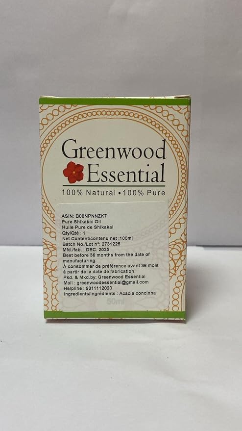 Greenwood Essential Shikakai Oil (Acacia concinna) with Glass Dropper | Infused | Pure | Non-Sticky | Lightweight | For Hair Cleansing | Natural Plant Extract | Men & Women | 100ml (3.38 oz)
