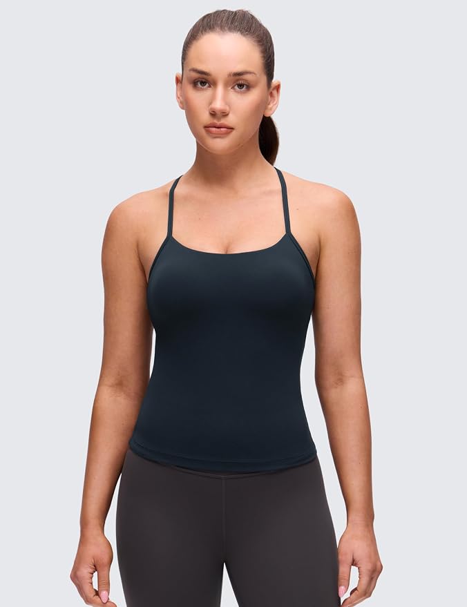 CRZ YOGA Butterluxe Racerback Tank Tops for Women - Scoop Neck Spaghetti Strap Padded Workout Camisole with Built in Bra
