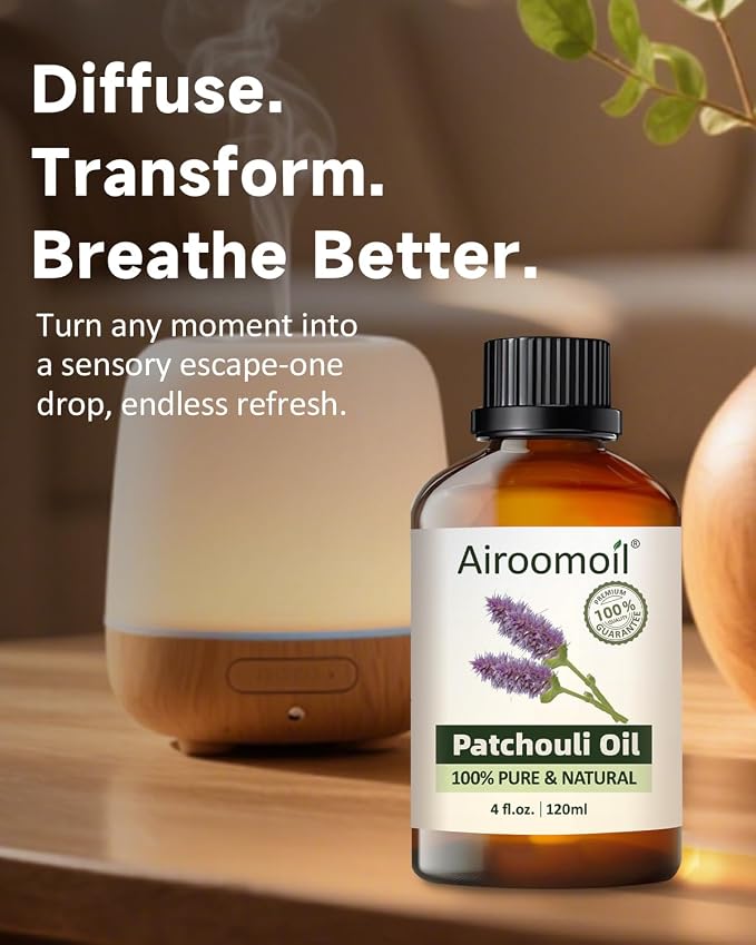 100% Pure Patchouli Essential Oil, 4 fl oz | for Diffusers, DIY Perfume, Soap Making, Aromatherapy, Skin Use, Blending & Scent Customization, Long-Lasting Aromatherapy for Home