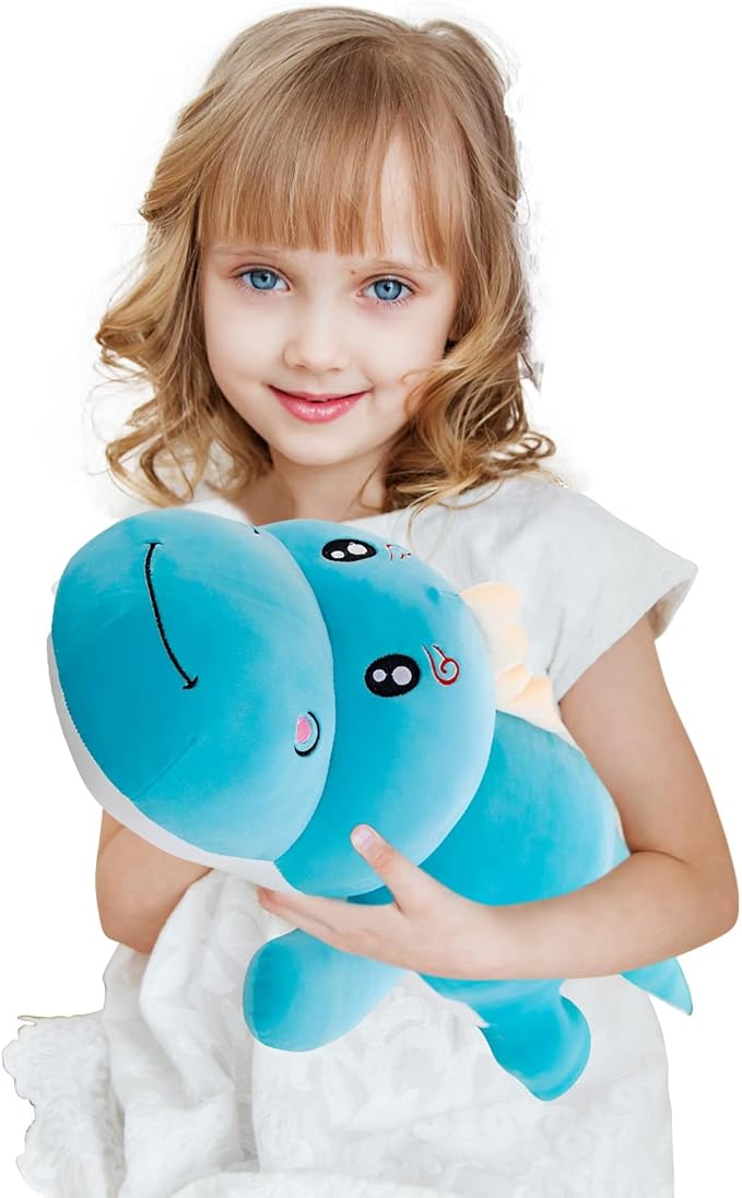 Soft Dinosaur Plush Toy Pillow, Cute Stuffed Animals Doll, Lumbar Back Cushion, Great Gift for Kids Birthday, Valentine (Blue, 31.4in)
