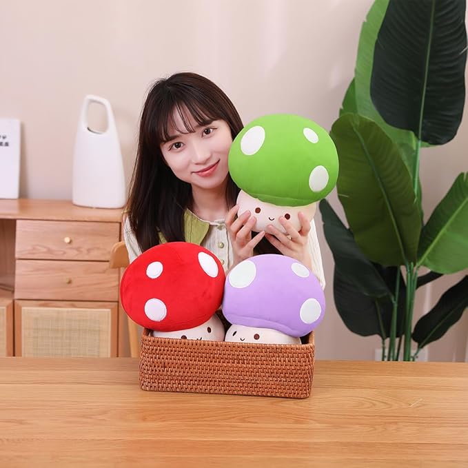 Cute Mushroom Plush Toy, Purple Mushroom Plush Pillow 3D Soft Mushroom Plushie, Mushroom Hugging Plush Pillow Gift for Girls Kids Home Mushroom Decor Christmas Birthday 35cm