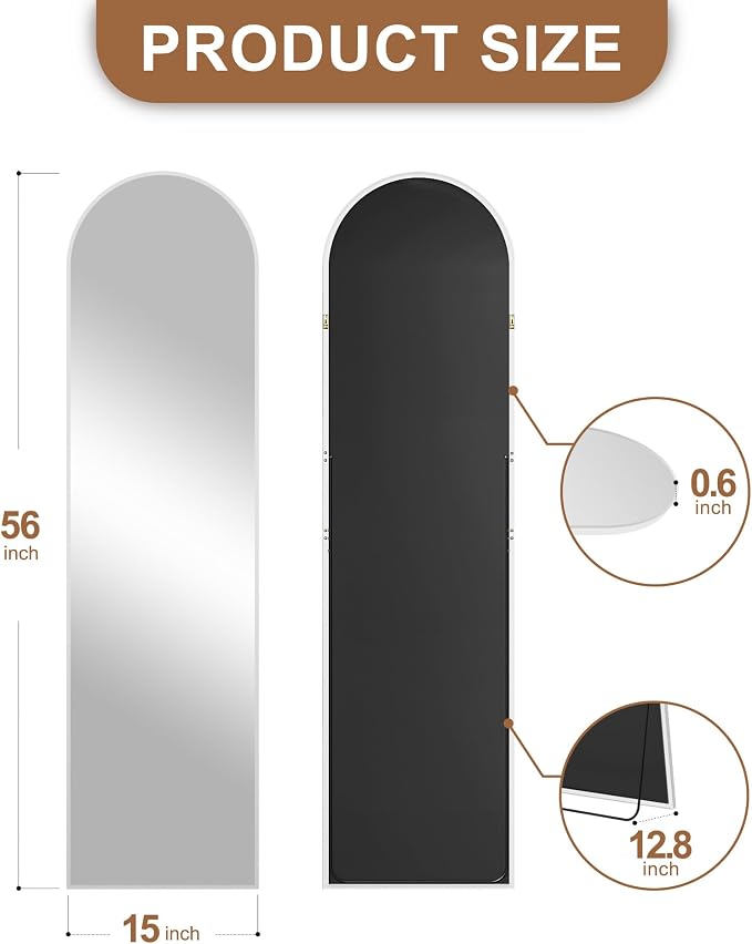Delma Full Length Mirror, Large Floor Mirror for Wall, Bedroom, Bathroom, Living Room with Aluminium Frame (Stand, Arch 56x15, Silver)