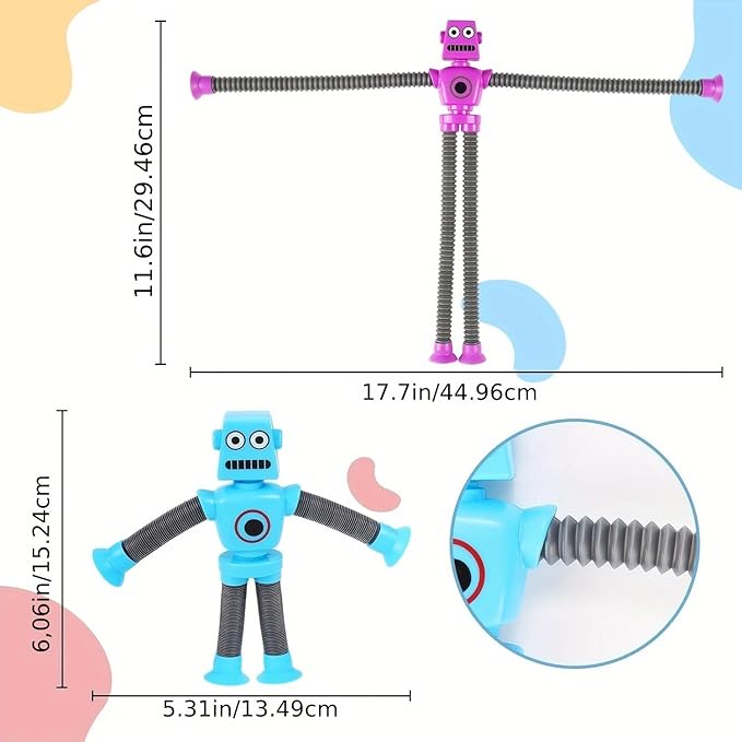 4 Telescopic Suction Cup Robot , Coolest Pop Tubes Sensory Toys for Kids, Fidget Toys Party Favors Christmas Easter Birthday Party Supplies Goodie Bag Stuffer