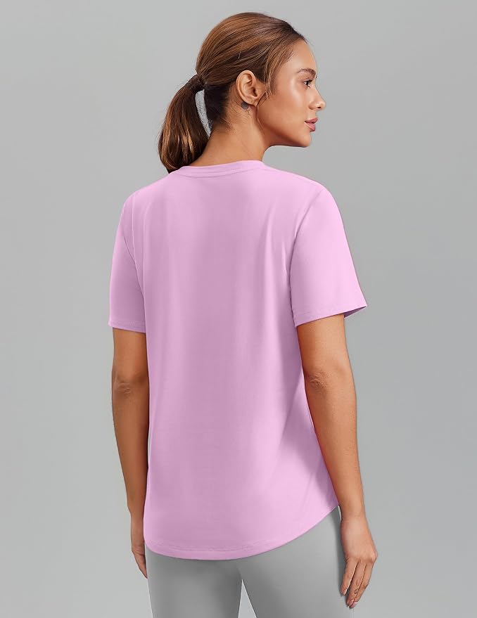 PINSPARK Soft Workout Tops for Women Short Sleeve V Neck Moisture Wicking UPF 50+ Sun Protection Quick Dry Gym Shirts
