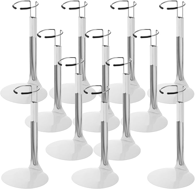 12 Pcs Doll Stand Action Figure Stands with Expandable Waist Wire for 8" to 12" Dolls and Action Figure(White, Silver)