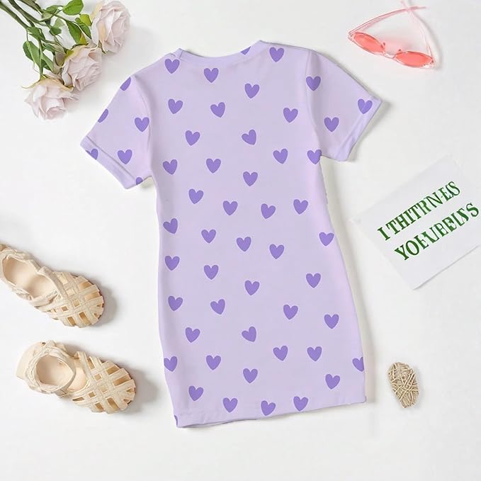 Girl's Anime K-POP Graphic Long Dress T-Shirt - Casual Loose Fit Short Sleeve Top