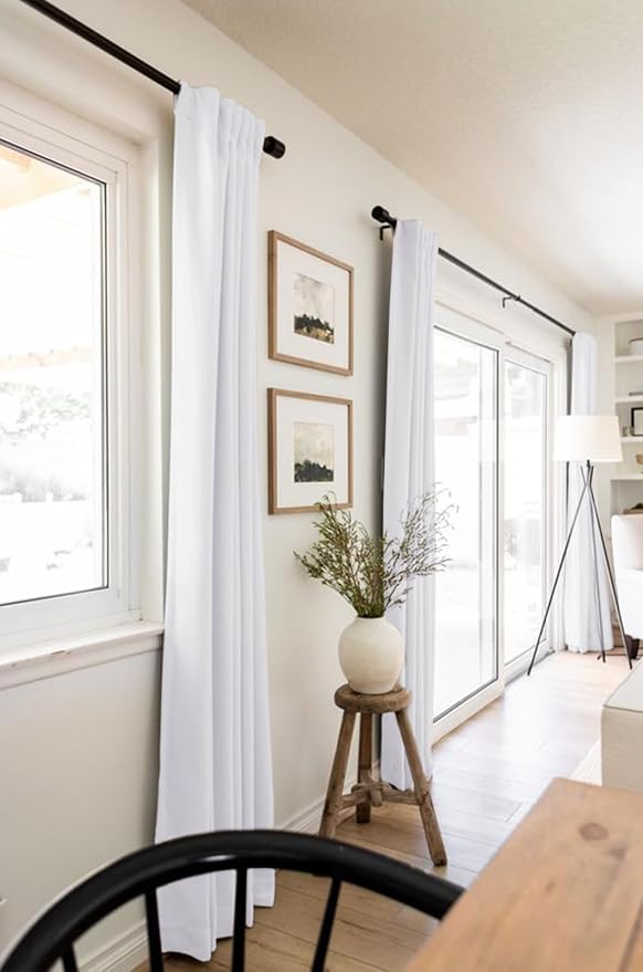100% Blackout Shield Linen Blackout Curtains for Bedroom 84 Inches Long, Back Tab/Rod Pocket Living Room Drapes, Thermal Insulated Blackout Curtains 2 Panels Set, 50" W x 84" L, Bright White