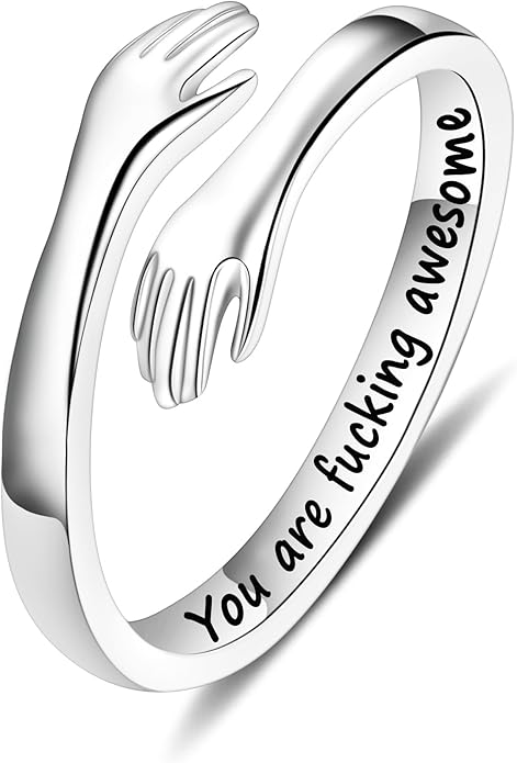 Yesteel Valentines Gifts for Kids Teen Girls - S925 Sterling Silver Hug Ring for Teen Girls Women, Adjustable Ring Jewelry Mothers Day Birthday Gifts for Daughters Mom Sister Wife Friends Grandma