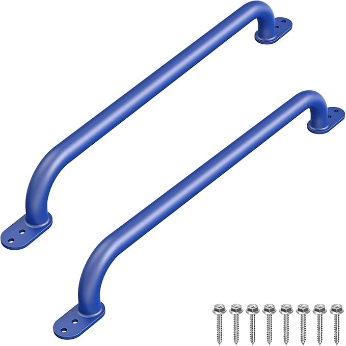 Dolibest 30 Inch Metal Safety Handles, Playground Ladder Handle, Long Grab Handles for Kids Playhouse, Treehouse, Rock Climbing Wall, Swing Set Accessories, Indoor & Outdoor Use (2PCS)-Blue