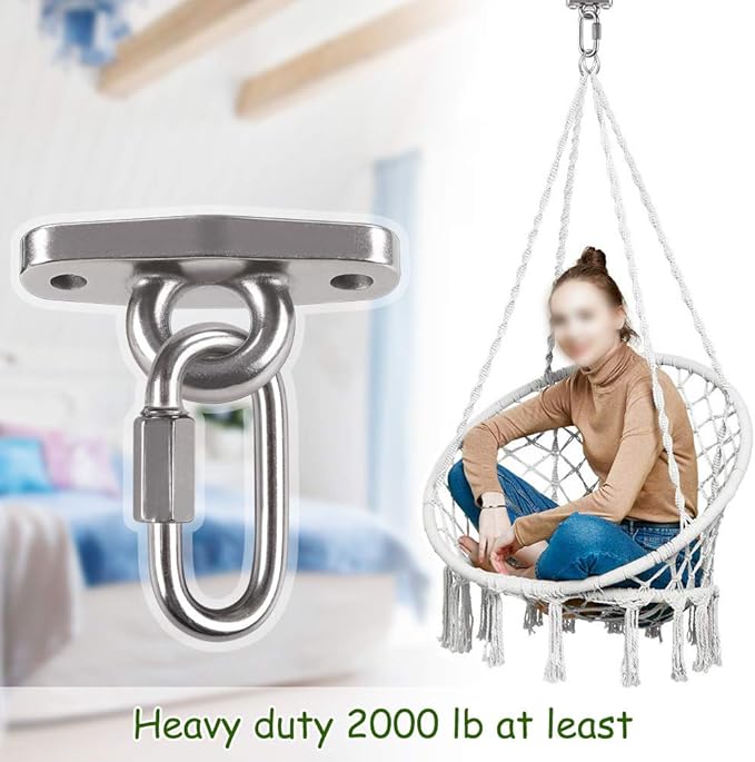 IOH 2 Pcs Heavy Duty Swing Hangers with 4 Screws SUS 304 Antirust, Playground Porch Yoga Seat Trapeze, Hammock Chair, Hanging Kit, Indoor Outdoor, 2000lb Capacity | 2 Quick Link Oval Carabiner |