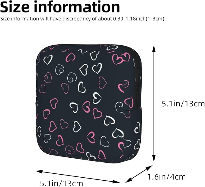 Hearts Love Heart Valentine Day Period Bag For Women,Portable Sanitary Napkin Period Pad Pouch For Purse, Small Make Up Bags