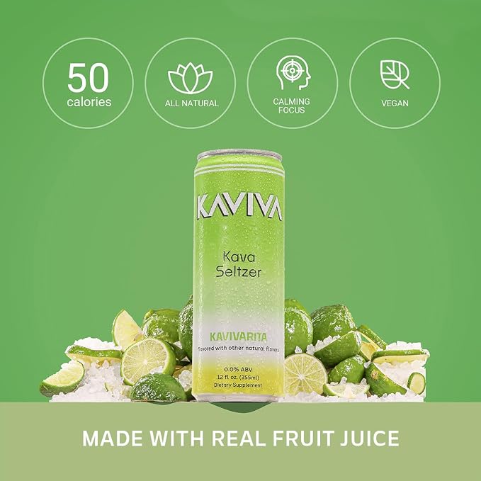 Kaviva | Kava & Seltzer | Relaxation Drink | 50 calories | All Natural | Non-ALC Functional Beverage | Refreshing Alternative | Clean Ingredients