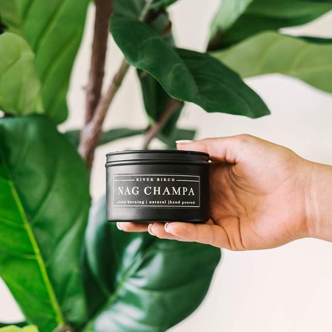 River Birch Candles Nag Champa Scented Candle | Premium, All-Natural, Non-Toxic, Soy Candles | 8 oz. Black Matte Tin Travel Candle | Cozy Relaxing Gifts for Home