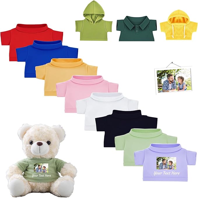Personalized Teddy Bear Clothes with Name Photo, Custom Stuffed Animal Clothing Fit 8-16inch Stuffed Bear Clothes, Personalized Doll Clothing Make Your Own Plush Doll Shirt
