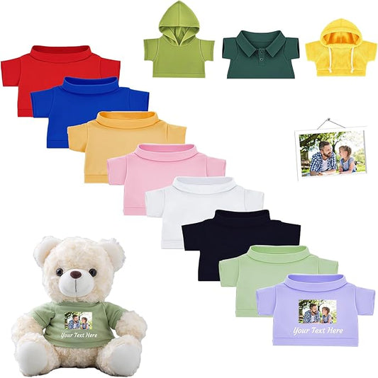 Personalized Teddy Bear Clothes with Name Photo, Custom Stuffed Animal Clothing Fit 8-16inch Stuffed Bear Clothes, Personalized Doll Clothing Make Your Own Plush Doll Shirt