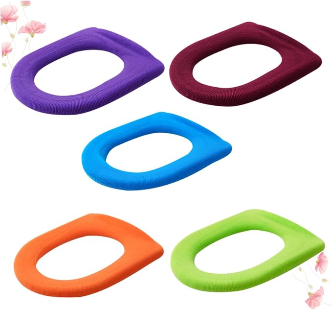 Gadpiparty 5pcs Colorful O-shaped Toilet Seat Pads Soft Toilet Cover Mats for Home Bathroom Comfortable Warm Design for Adults Expecting Mothers Random Colors