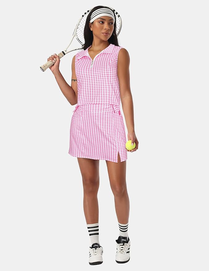 Koscacy Women's Tennis Skort Set Zip Up Tank Top 2 Piece Summer Outfit