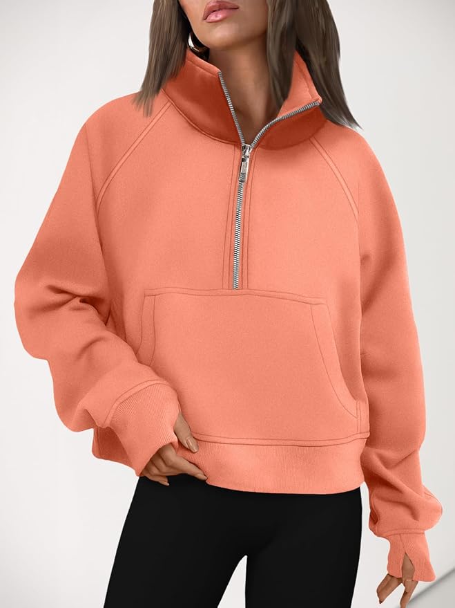 AUTOMET Womens Sweatshirts Half Zip Fleece Pullover Fall Outfits | Fall Fashion Clothes 2026,Cropped Sweatshirts,Cute Y2k Tops,Quarter Zipper Sweater,Winter Loungwear Outfits