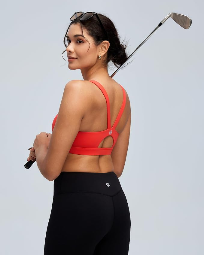 RUNNING GIRL Sports Bras for Women,Light Impact Molded Cup Strap Sports Bra with Sewn in Pads,Best for A-C Cup