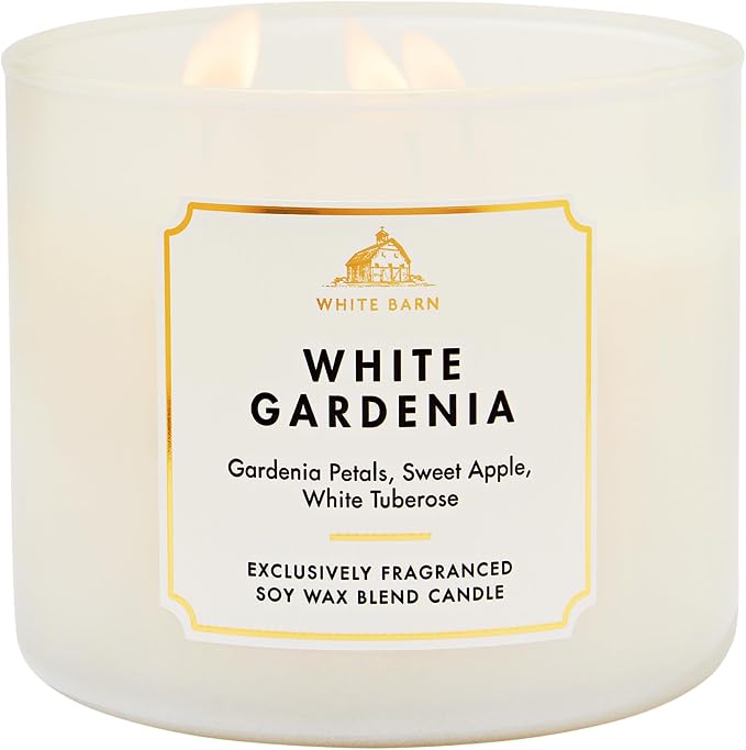 Bath & Body Works White Gardenia 3-Wick Candle - Scented Candle for At-Home Use - Long-Lasting, Room-Filling Fragrance - High Fragrance Oil Concentration - Soy Wax Blend