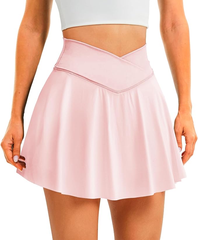 Womens Tennis Skirt Crossover High Waisted Skort with Pockets Shorts | Athletic Skirts for Golf Running Workout Pickleball, Aesthetic Activewear, Sporty Athleisure Style