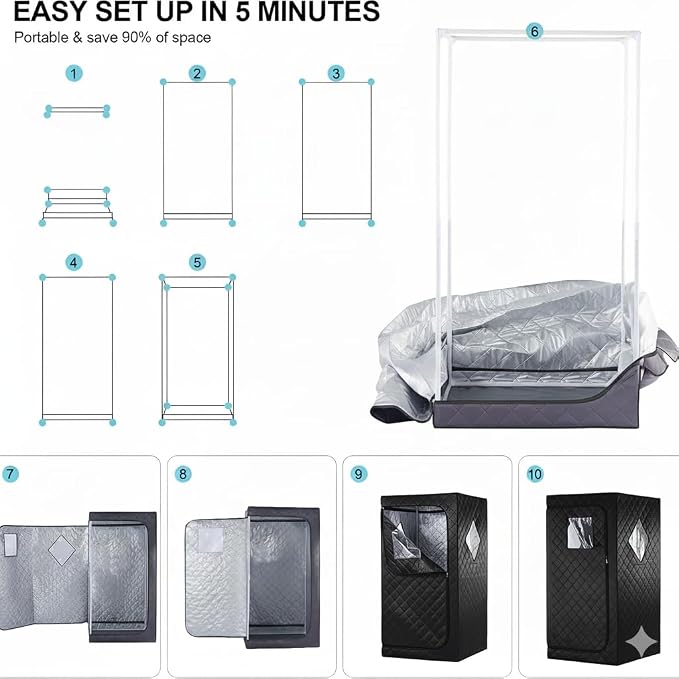 Infrared Red Light Therapy Sauna, Portable Steam and Infrared Sauna for Home, Full Body Sauna Tent for Relaxation, Large Infrared Sauna Box with 660nm Red Light, 3L&1100W Sauna Steamer