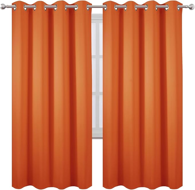 LEMOMO Blackout Curtains 66 x 72 Inch Long Orange Curtains Set of 2 Panels Room Darkening Curtains for Bedroom and Living Room
