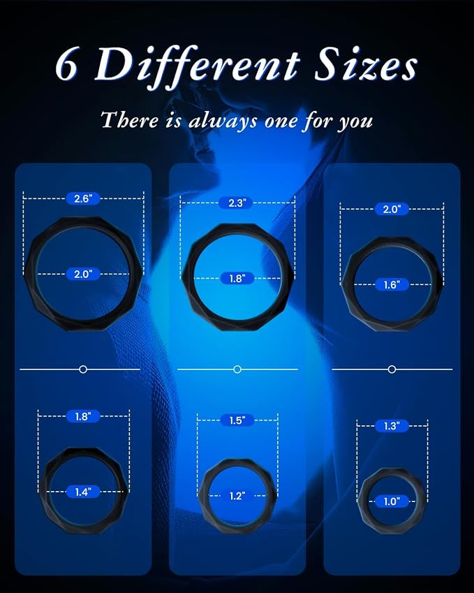 Sex Toys Penis Ring Silicone Cock Rings for Men Erection Sex, 6 Sizes Cockring Erectile Dysfunction Rings Cock Sexual Stimulation Device Couples Sex Toys Stretchy Cock and Ball Ring Anillos para Pene
