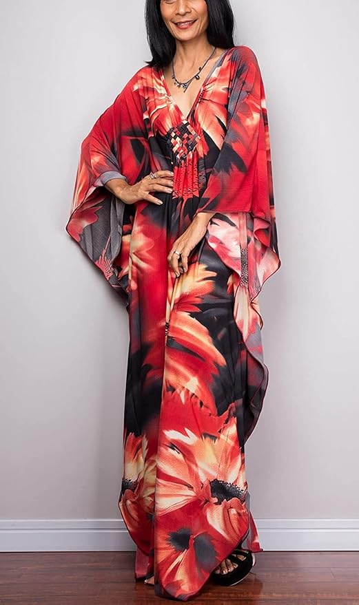 Venasha Womens Caftan Floral Print Kaftan Dress Short Sleeve Swimsuit Cover up Loungewear for Summer