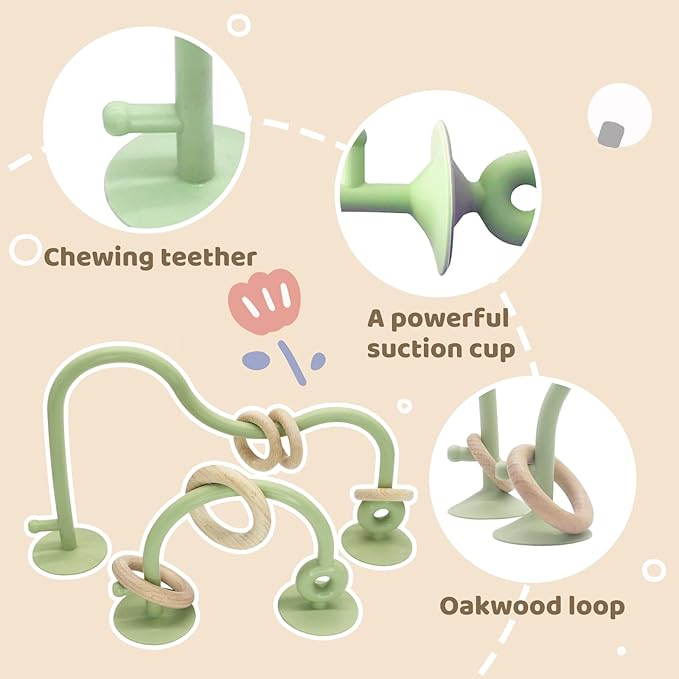 Baby High Chair Suction Toys Teething Chew - Baby Teething Toys Silicone Teethers Table Toys, Food Grade Silicon for 6 12 18 Months (GreenCream)