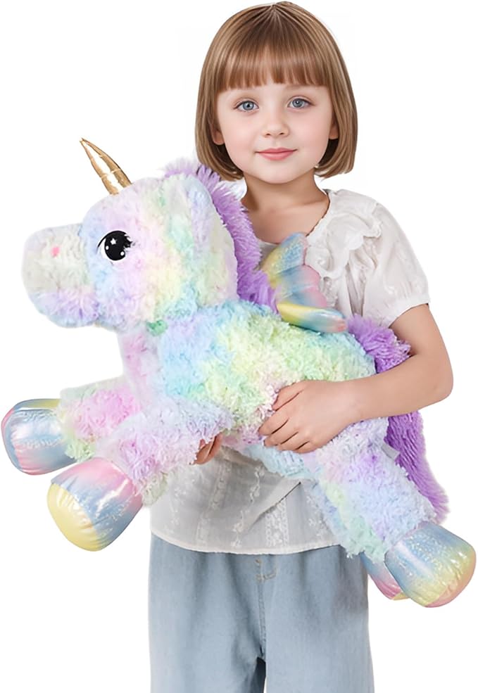 FFxiong 24 Inch Rose Rainbow Colors Unicorn Stuffed Animal Plush Toy with Wings Soft Cute Large Unicorn Plushies Animals Pillow Gift for Children Boy Girl Kids Valentine Birthday Decorations