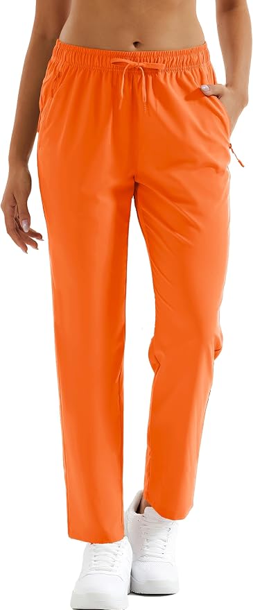 MAGCOMSEN Women's Hiking Pants Lightweight Quick Dry UPF 50 Water Resistant Elastic Waist Golf Travel Pants Zip Pockets