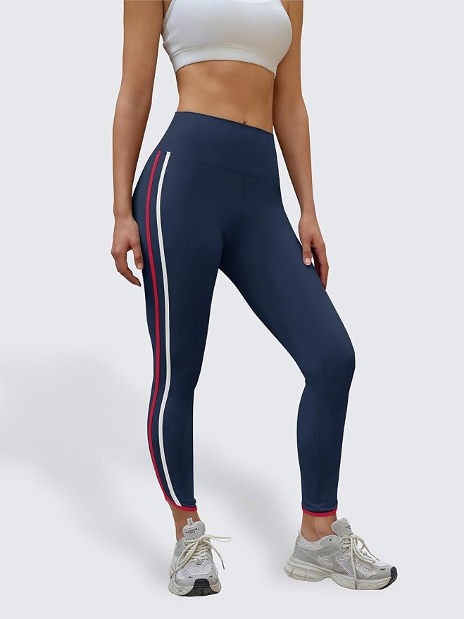 Aoysky Womens Buttery Soft Workout Leggings 25" Side Stripes High Waisted Full Length Yoga Leggings
