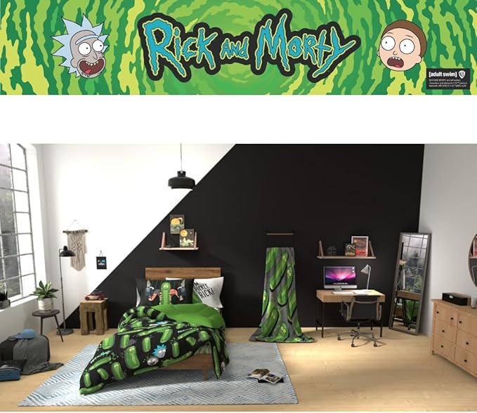 Rick & Morty 5 Piece Super Soft Cozy Reversible Comforter and Sheet Set with Sham, Twin, (Officially Licensed Product) By Franco