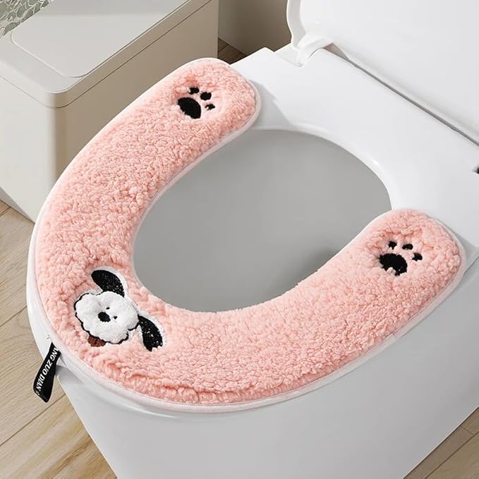 Reusable Plush Toilet Seat Cover with Thick Cotton Fabric for Washable Warmth and Comfortable Seating (Yellow)
