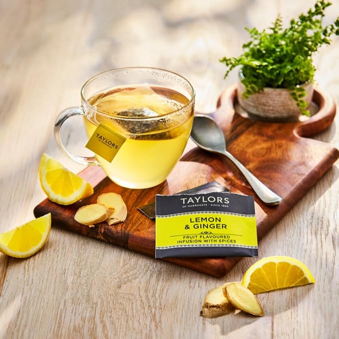 Taylors of Harrogate Lemon & Ginger, Herbal Tea, Individually Wrapped Bags, 20 Count (Pack of 6), Cleansing, Invigorating and Citrussy, Caffeine-Free, Enjoy Hot or Iced, 120 Teabags Total