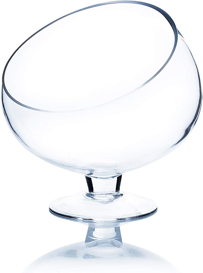 WGV Slant Cut Bowl Glass Vase with Stand, Width 6.5", Height 7", Clear Planter Terrarium, Candy Dish, Fruit Jar for Wedding Party Event, Home Office Decor, 1 Piece