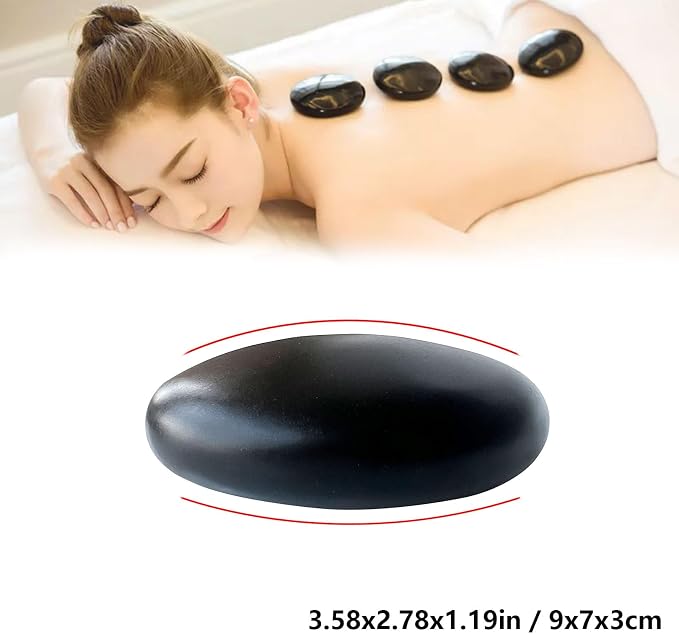 Hot Stone Massage, 3 piece Set Large Oval Hot Stone 3.58x2.78x1.19 inches, Basalt Home spa, Relaxation, Massage Treatment (3PCS)