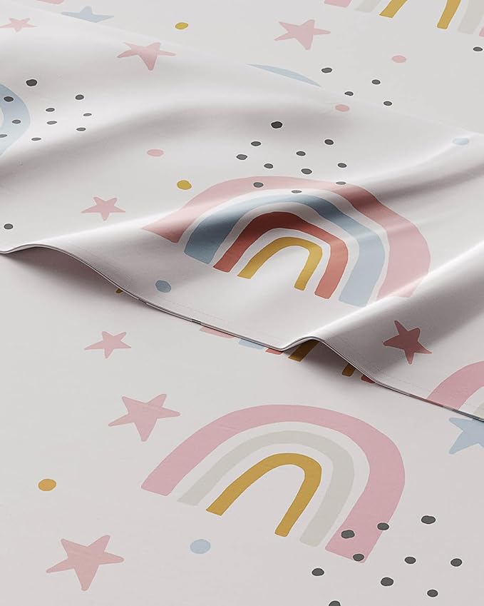 Kids Queen Size Bed Sheet Set - 4 Piece Kids Loft Bed Sheets - Rainbow Star Theme Bedding - Soft, Cute and Cozy - Breathable and Machine Washable - Colorful Bed Set for Boys, Girls, Teens & Toddlers