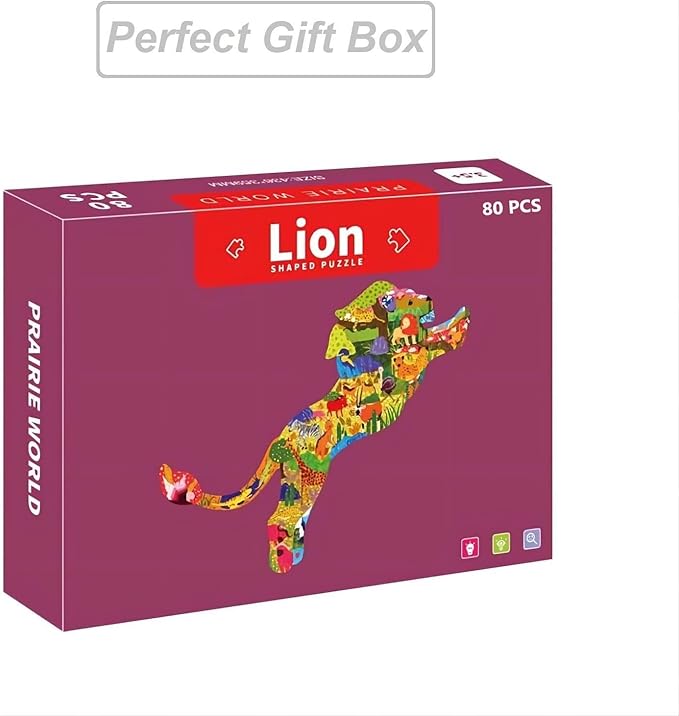 Jigsaw Puzzles for Kids Ages 4-8, 8-10, Colorful Animal Shaped Puzzle Floor Puzzles Children Learning Educational Toys Games Gifts for Boys and Girls (Lion-80 PCS)
