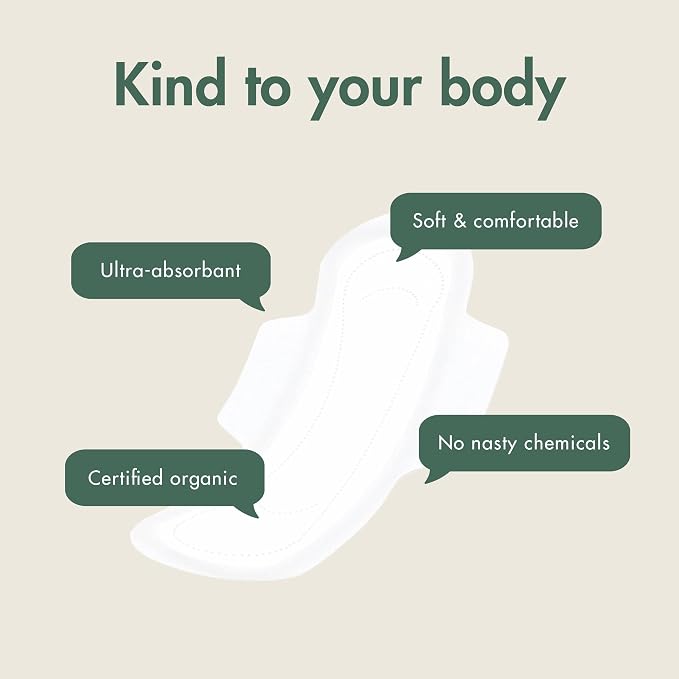 Naty Sanitary Pads Super – Plantbased and Absorbent Pads for Women, Organic Cotton Menstrual Product, Better for Feminine Health (2 x 5 Count)