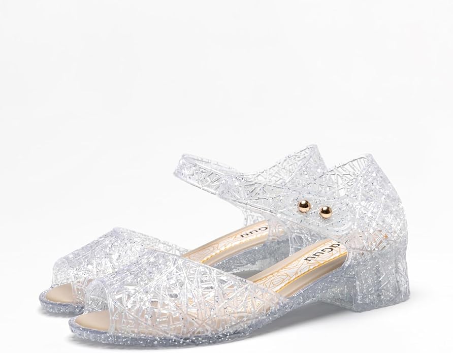 Princess Jelly Flats Shoes Girls Birthday Party Heels Snow Queen Cosplay Costumes Dress Up Sandals for Toddler Little Girls Big Kids