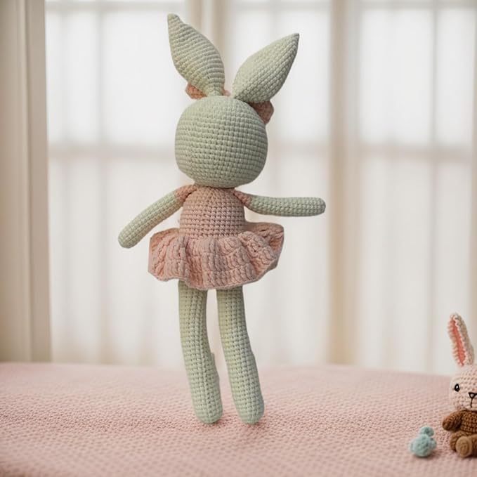 Handmade Soft Bunny Stuffed Animal - Crochet Baby Rattle - Bunny Stuffed Toy - Cotton Knitted Sleep Toy - Stuffed Animals for Babies (12.6 Inches)