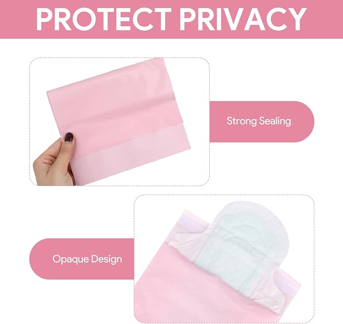 Sanitary Napkin Disposal Bags 100 Pcs 11.4'' x 6.7'' Tampon Disposal Feminine Pads Period Hygiene Disposable Bags for Feminine Products Odor Blocking (Pink)