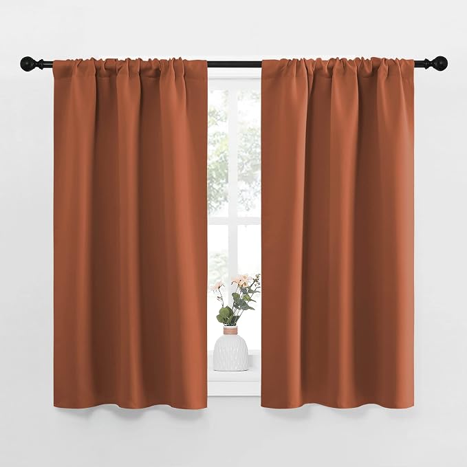 NICETOWN Blackout Curtains and Drapes - Thermal Insulated Solid Rod Pocket Blackout Draperies/Panels (Burnt Orange, 1 Pair, 34 by 45 inches)